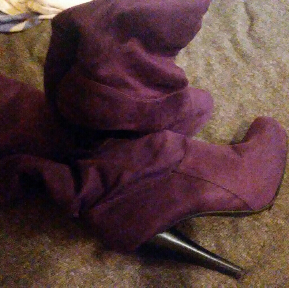 Purple knee high boots black CK heels